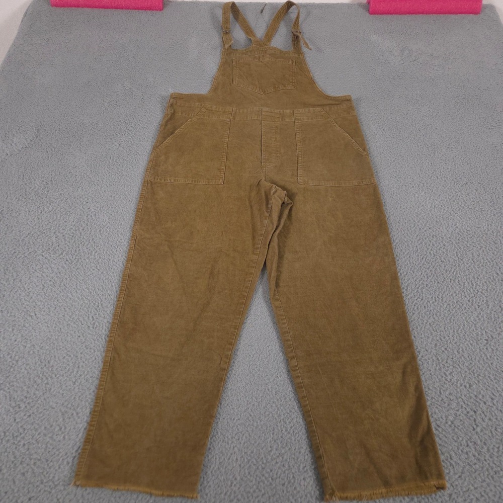 Aerie‎ Overalls Womens Large Brown Corduroy Straight Leg Raw Hem Bib Dungarees